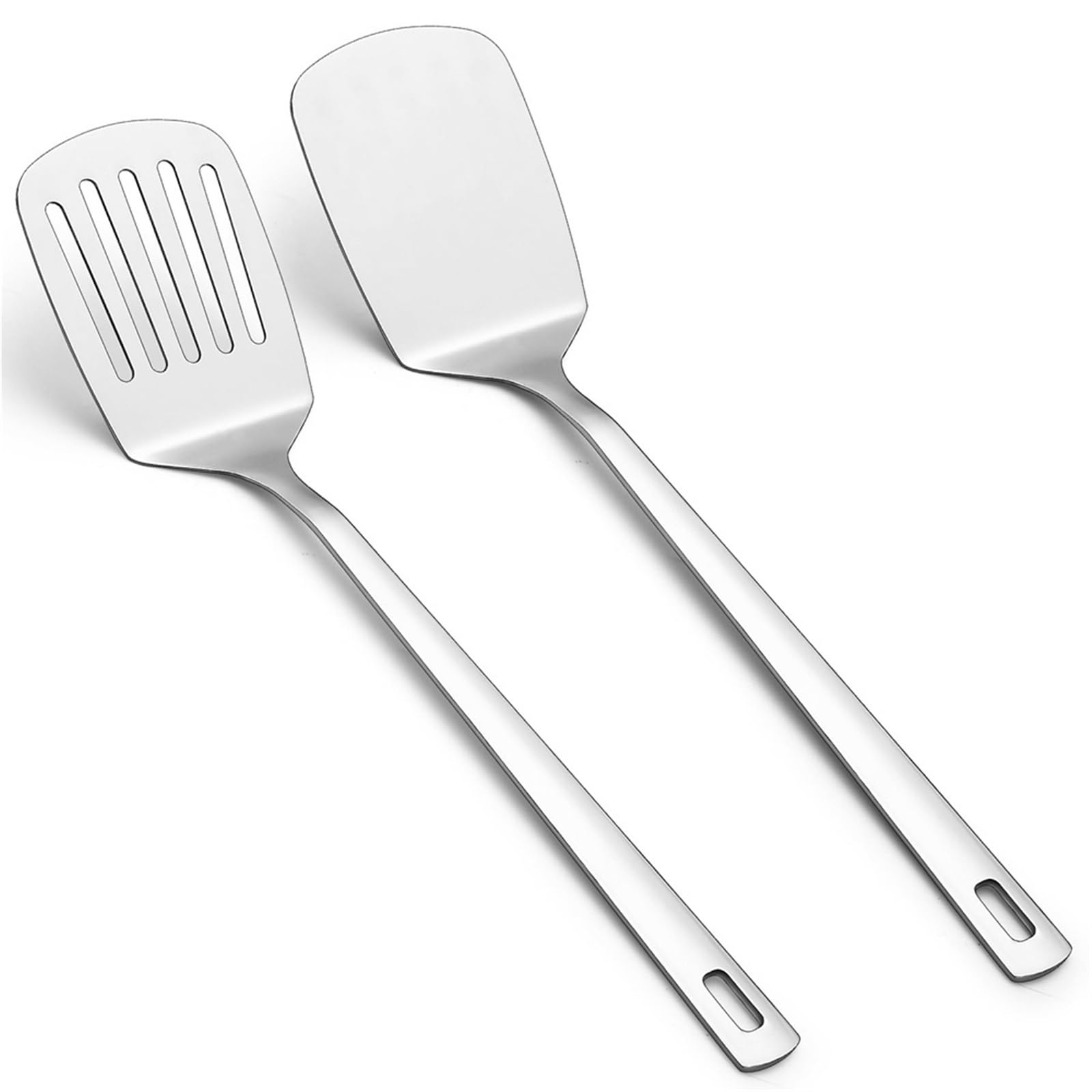 2er-Set (4 Stück) Pfannenwender-Set aus Edelstahl, silberner Schlitzwender und massiver Pfannenwender, Grillspatel, Kochutensilien for Fisch, Eier, Pfannkuchen für Antihaft-Kochgeschirr