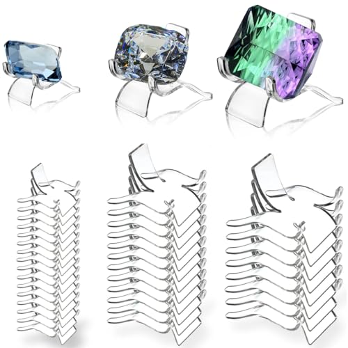 Lyellfe 30 Pieces Rock Display Stand Mini Acrylic Easel Stand in Assorted 3 Size Clear Plate Holder Display Stand for Coins Trading Cards CDs or Other Collections