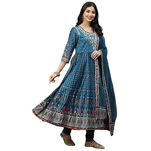 Image of BIBA Women Cotton Anarkali Kurta Churidar Suit Set