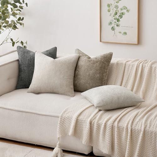 Image of MIULEE Pack of 2 Couch Throw Pillow Covers 20x20 Inch Grey-White Modern Boho Accent Decorative Pillow Covers Soft Chenille Farmhouse Cushion Covers for Home Decor Bed Sofa Living Room