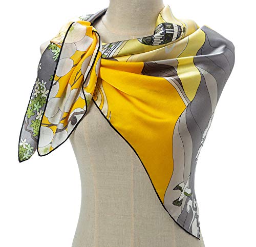 Women 35” 100% Square Silk Scarf Fashion Floral Painting Wraps Headscarf4