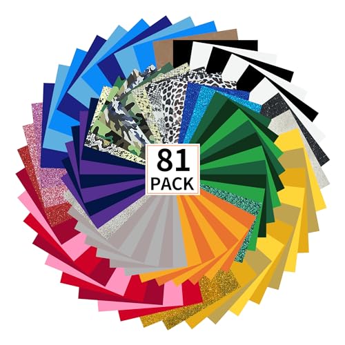 FUNKAKA HTV Heat Transfer Vinyl Bundle 81 Pack 12 x 10 Sheets HTV Vinyl for T-Shirt 40 Assorted Colors Iron On Vinyl for All Cutter Machine Easy to Cut & Weed for Heat Vinyl Design