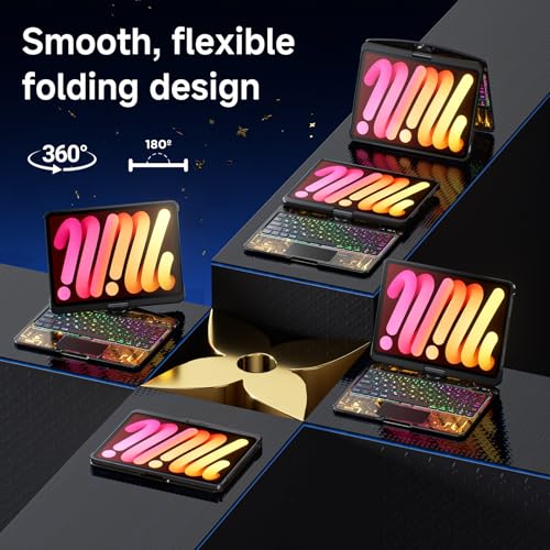 Image of Clear Wireless Keyboard Case for iPad mini 7 A17 Pro (2024) / Mini 6 (2021) 8.3 inch w /Multi-Touch Trackpad, 7-Color Backlit, Pen Holder, 360 Rotating Case for iPad mini 7th /6th Generation,Black