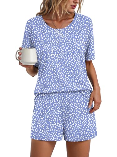 Image of Findsweet Pajama Set for Women 2 Piece Lounge Set Soft Sleepwear Summer Casual Short Pjs Sets with Pockets M-3XL