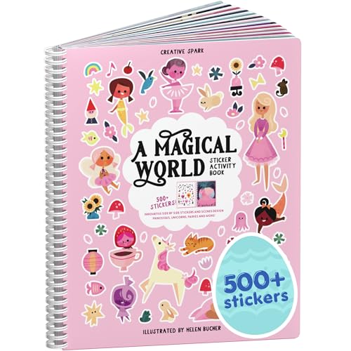 A Magical World 500+ Sticker Book for Girls by Cupkin Toddler Airplane Activity Coloring + Sticker Book, Easter Basket Stuffer, 12 Coloring Pages + Scenes for 2-8 Years Children's