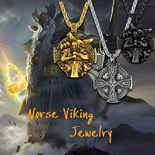 U7 Norse God Odin Pendant Stainless Steel Viking Celtic Cross Odin Medal Necklace For Men #TOP2