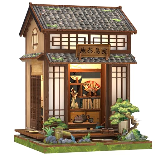 Fsolis Book Nook Japan Craft Kits for Adults, 3D Wooden Puzzles Booknook, Diy Miniature House kit Dollhouse, Bookshelf Decor Desk Ornament, Book Gifts for Friend and Family (Kirishima Cha-an)