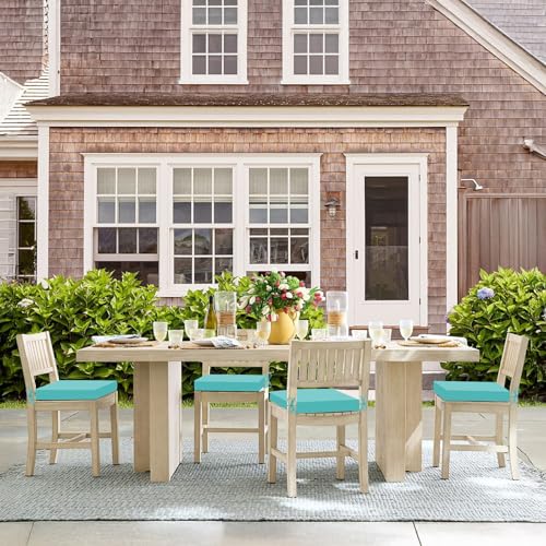Image of Basic Beyond Outdoor Chair Cushions Set of 4, Square Corner Outdoor Cushions for Patio Furniture, Water Resistant Patio Chair Cushions with 2 Ties, 18.5x16x3, Teal