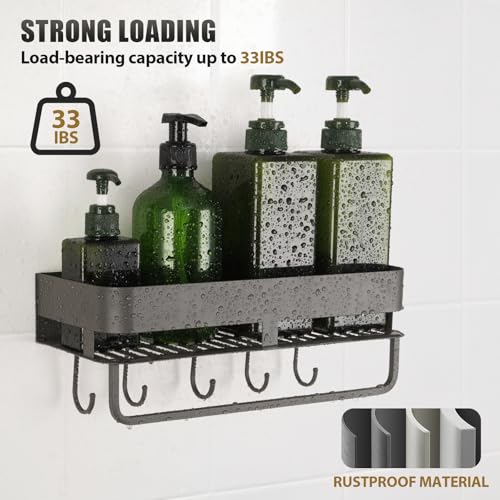 Shower Caddy, 11.8 inch Stainless Steel Shower Shelves for Inside Shower with Hooks & Towel Bar - Space-Saving Bathroom Organizers and Storage for Showers, Kitchens - Image 3