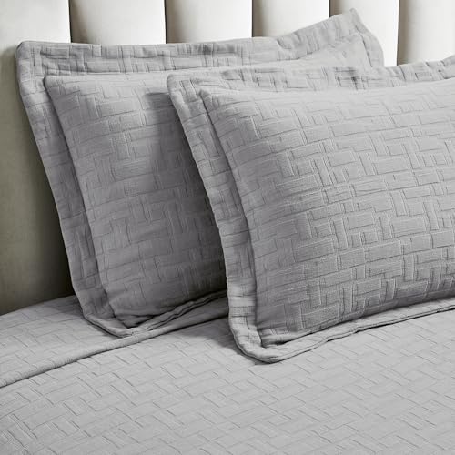 Superior 3 Piece Cotton Bedspread and Sham Set, Home Bed Decor, Decorative Bed Spread, 2 Pillow Shams, Medium Weight, Geometric Matelasse Coverlet, Bedding Essentials, Madrid Collection, King, Grey