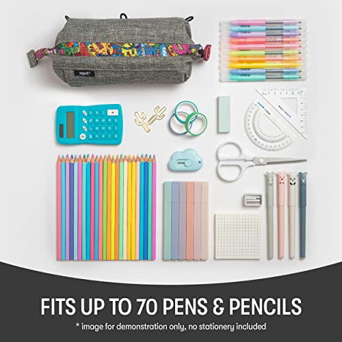 Image of ZIPIT: Lenny Pencil Case - Grey & Doodles - Large Storage Capacity Zipper Pouch, Makeup-Stationery Bag, School, Washable Polyester, Kids-Teens-Adults