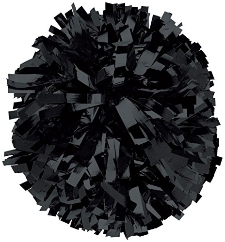 chassé Metallic Cheerleading Poms - Shiny Metallic Cheer Pom with Baton Handle for Dance Sports Celebrations (Single, Black)