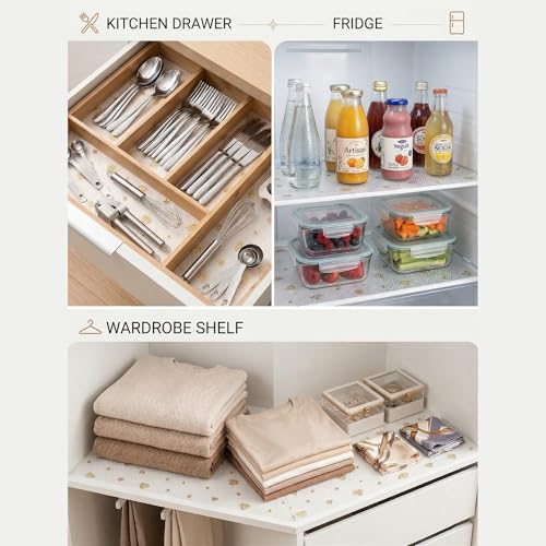 Image of SHOPPOFOBIX Kitchen Mat EVA Food Grade Multipurpose Washable Anti Slip Mat /Sheet for Fridge, Shelf Liner, Table, Kitchen Drawer mat (Golden Diamond)