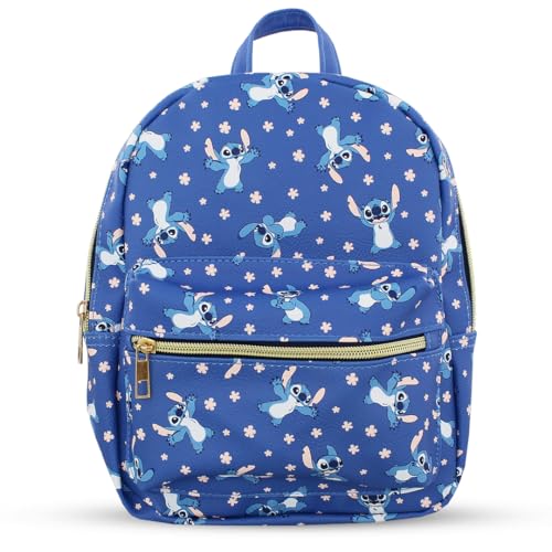 Image of Disney Stitch with Flowers Mini PU Leather Backpack Purse with Adjustable Straps 10 In