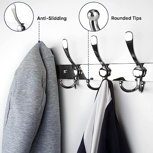 Image of Stainless Steel 5 Pin with Double Alloy Hook Cloth Hanger Wall Mounted Bathroom Cloth Hanger,Cloth Wall Hook,Door Hooks Rail for Hanging Keys, Clothes, Towel (Pack of 2, Silver)