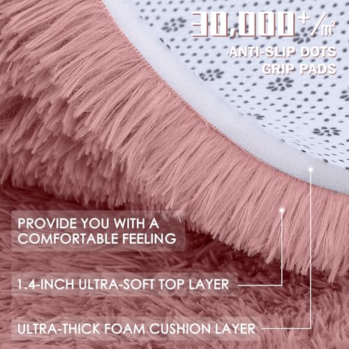 OLANLY Pale Pink Round Rugs for Bedroom - Machine Washable, 6 ft Circle Area Rugs for Living Room, Soft and Fluffy Shaggy Carpet for Teen Girls and Boys, Nursery Rooms, Dorms, Home Decor Aesthetic