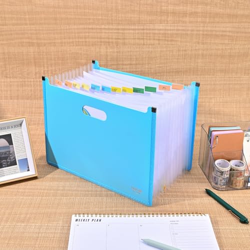 Valtiner Organizador de arquivos sanfonado, pasta de arquivo expansível com 13 bolsos com abas color