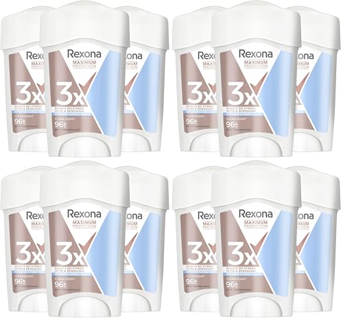 Rexona Maximum Protection Deo Creme Clean Scent Anti Transpirant mit 3x Schutz bei Stress, Hitze & Bewegung 96H extremer Schutz 45 ml (Packung mit 4)