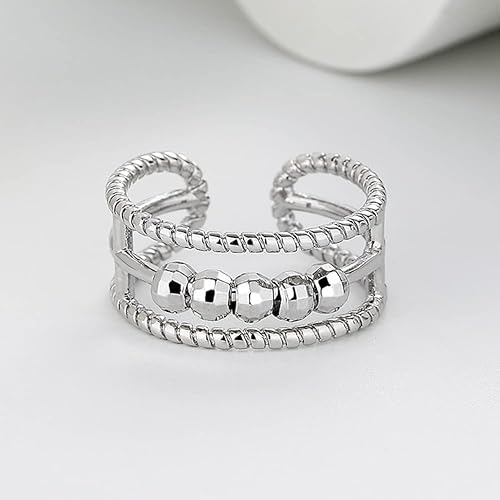 Miniatura 5 de Anillo de plata para mujer, anillos ajustables con cuentas para la ansiedad, anillo giratorio para aliviar el estrés, cuentas redondas para regalos