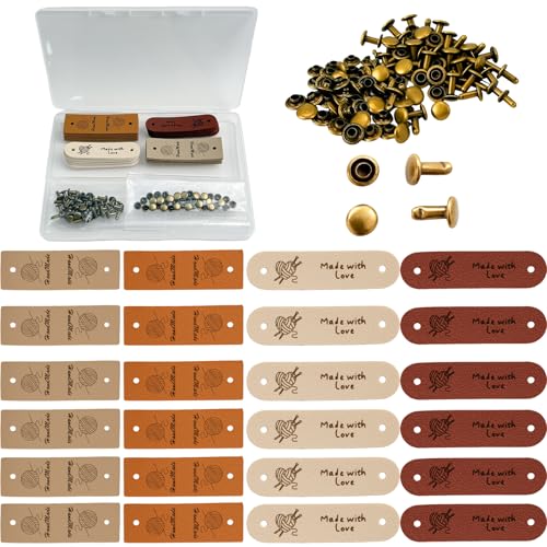 20 Etiquetas De Piel con Remaches Etiquetas de Piel Hechas a Mano Personalizadas para Ropa Coser Ganchillo Personalizado con Agujeros de Tela Sintética Decoración de Diestas y Vacaciones