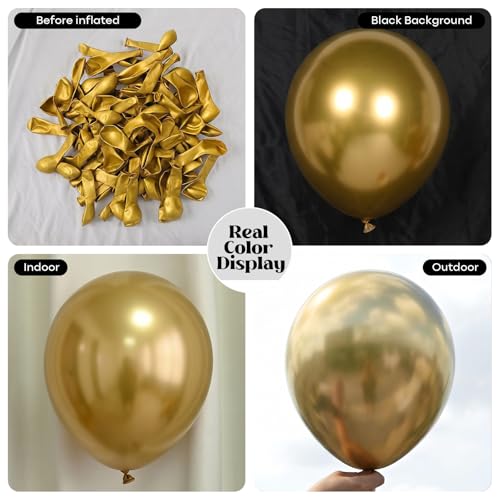 Image of Togvu Gold Balloons 50Pack 12 Inch Metallic Chrome Gold Latex Party Balloons for Birthday Party Graduation Baby Shower Retirement New Year Decorations