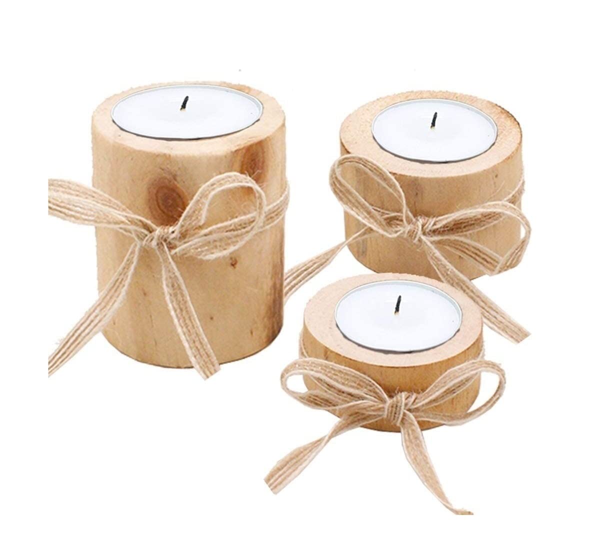 Portavelas 3 Uds Portavelas Natural Soporte De Luz De Té De Madera Maceta Suculenta Sin Terminar con Cuerda De Cáñamo para Decoración De Escritorio Candelabros Decorativos