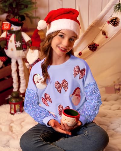 Image of BesserBay Girls Christmas Sequin Shirt Patchwork Long Sleeve Crop Tops 6-14 Years