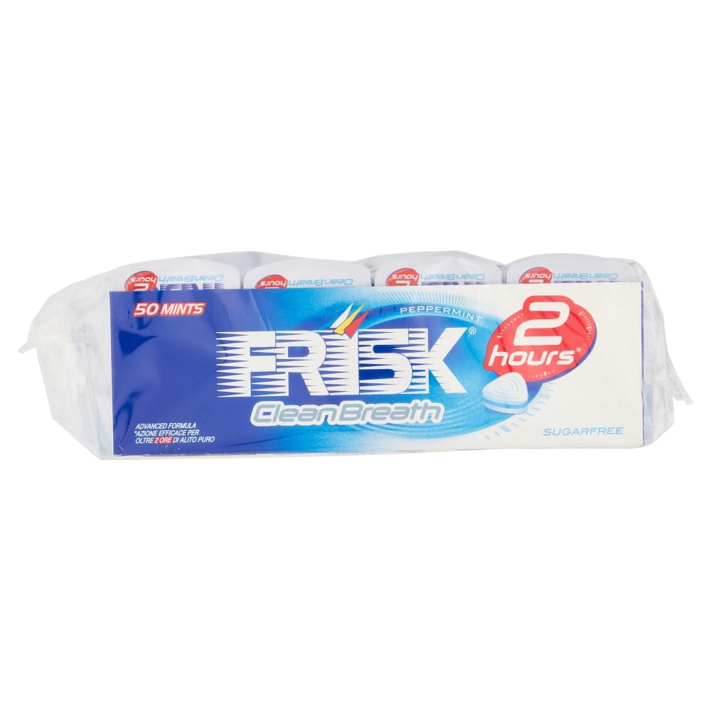 Frisk Clean Breath, Caramelle Dure Gusto Peppermint, Microcompresse con Zinco, con Edulcoranti, Senza Zucchero, Senza Glutine, 50 Unità, Confezione da 12