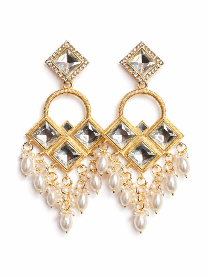 Image of Kashmiri Oxidised Gold Jhumka Earrings with Elephant Design, Pearl Drops, Traditional Indian Jewellery for Women and Girls