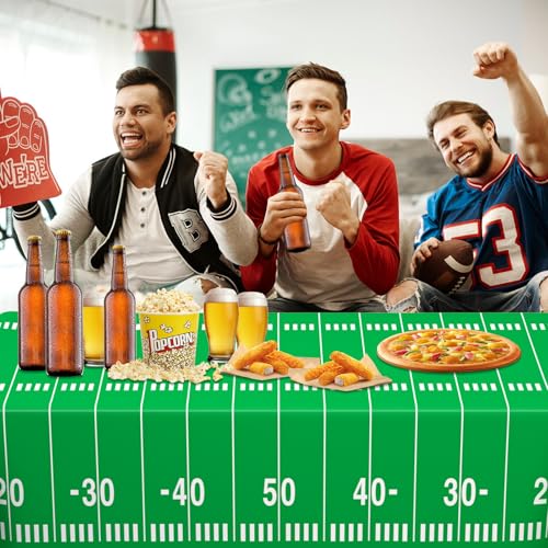 Image of WNINK 2 Pack Football Tablecloth - Disposable Plastic Table Cover for Football Themed Party Games Decoration - 54 X 108 Inch