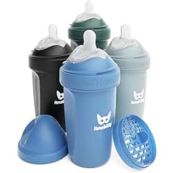 Herobility Double Anti-Colic Baby Bottles –8.5 fl oz/240ml –4-Pack –Multicolor –Denim, Black, Dusky Green, Gray