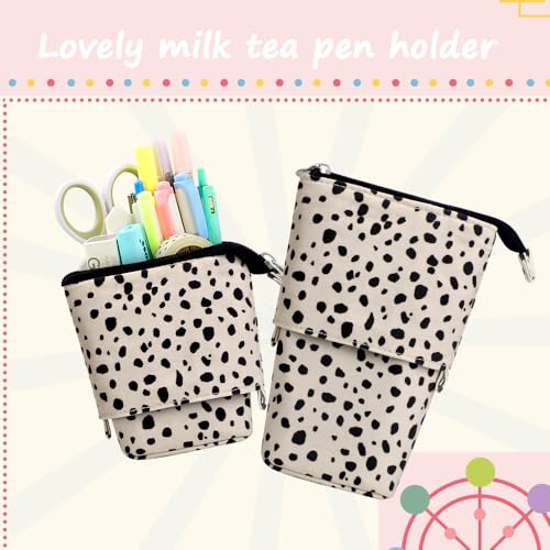 Image of Cute Standing Pencil Case Pen Holder for Kids, Pop Up Stand UP Bubble Tea Pen Organizer Kawaii Stationary for Christmas Holiday New Year Office (Beige Leopard)