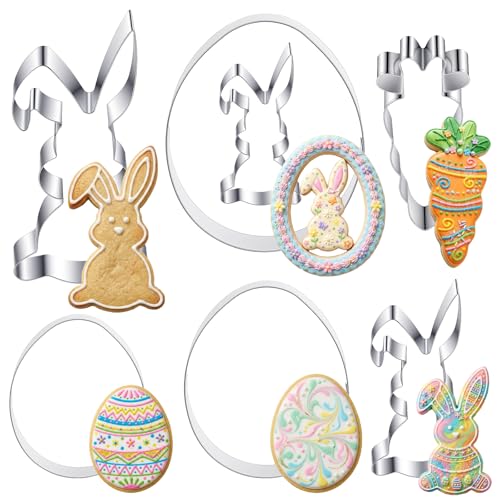 Lot de 7 emporte-pièces de Pâques en forme de lapin et d'œufs de Pâques - Grands emporte-pièces en forme de lapin de Pâques - Emporte-pièces en forme d'œuf et de carotte - Idéaux cadeaux de Pâques