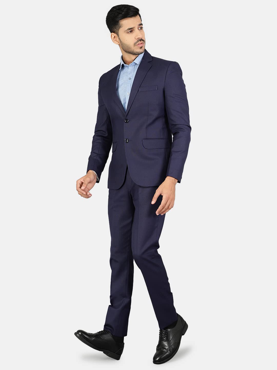 WINTAGE Mens Polyester Cotton Plain Blue Two Piece Suit : 40/ M - Image 2 thumbnail