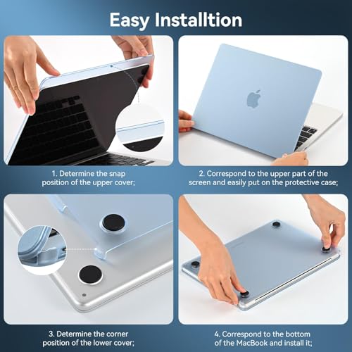 Image of BlueSwan for MacBook Air 13 inch Case M5 2026 2025-2022 M4 M3 M2 A3449 A3240 A3113 A2681, 100% Match Official Color, Scratch Resistant Air 13.6 Hard Shell Protective Laptop Cover, Matte Sky Blue Clear