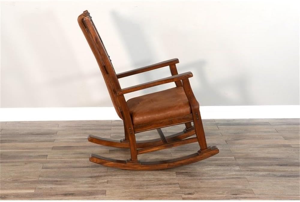 Pemberly Row Mahogany Rocking Chair with Cushioned Seat and Back, Studded Accents, Smooth Rocking Motion, Dark Chocolate