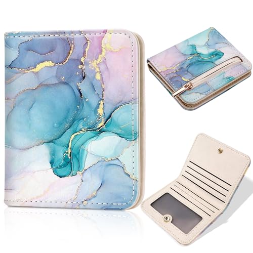 Image of Toughergun Crystal Marble RFID Small Wallet Women, Slim Thin Vegan Leather Bifold Wallet with Zipper Coin Pocket & ID Window, Cute Mini Travel Credit Card Holder Gift for Women Ladies Teen Girls