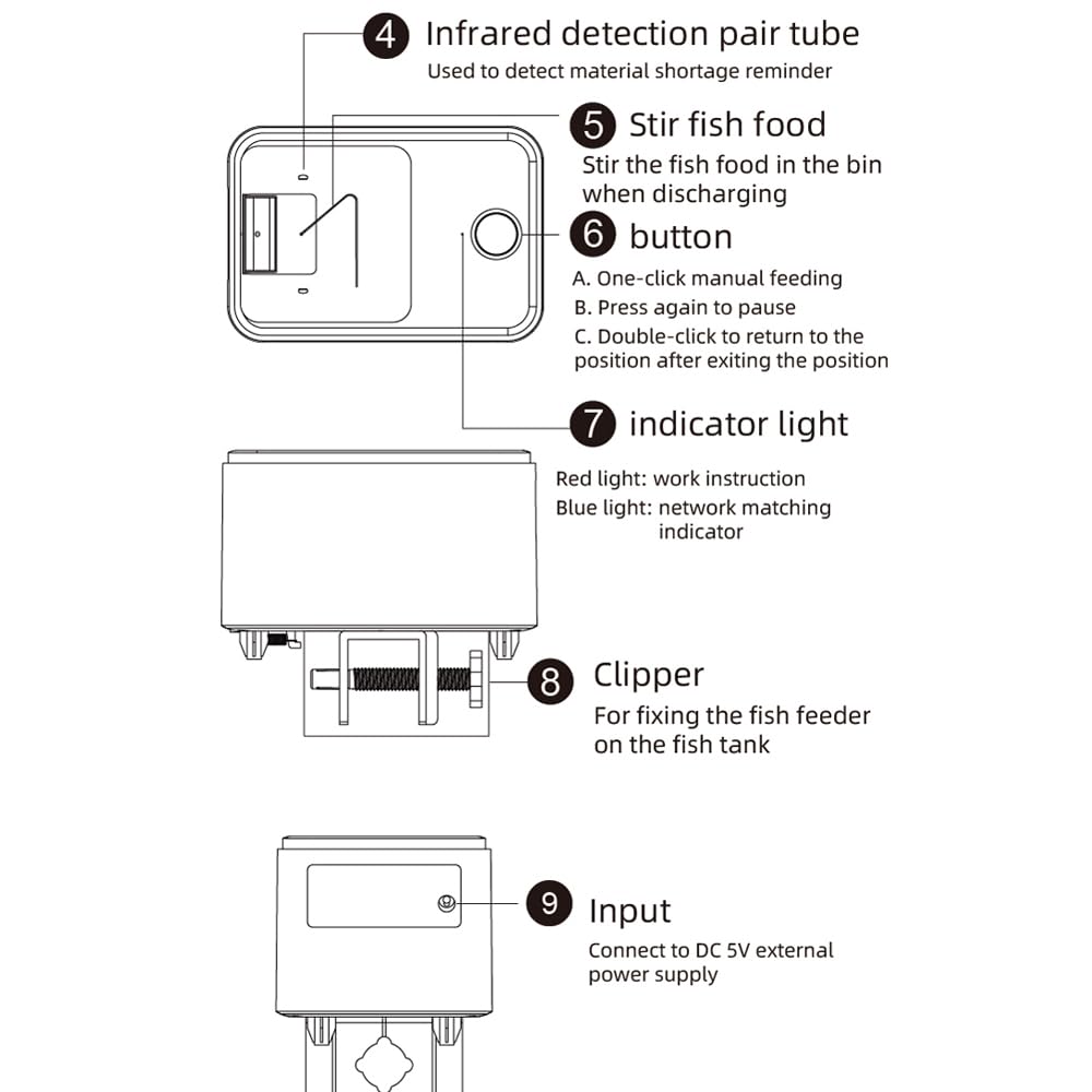 Weytoll Alimentador automático de peces para acuario, temporizador inteligente WiFi, comedero de peces dorados con gran capacidad de 100 ml y control de aplicación de teléfono móvil, adecuado para una