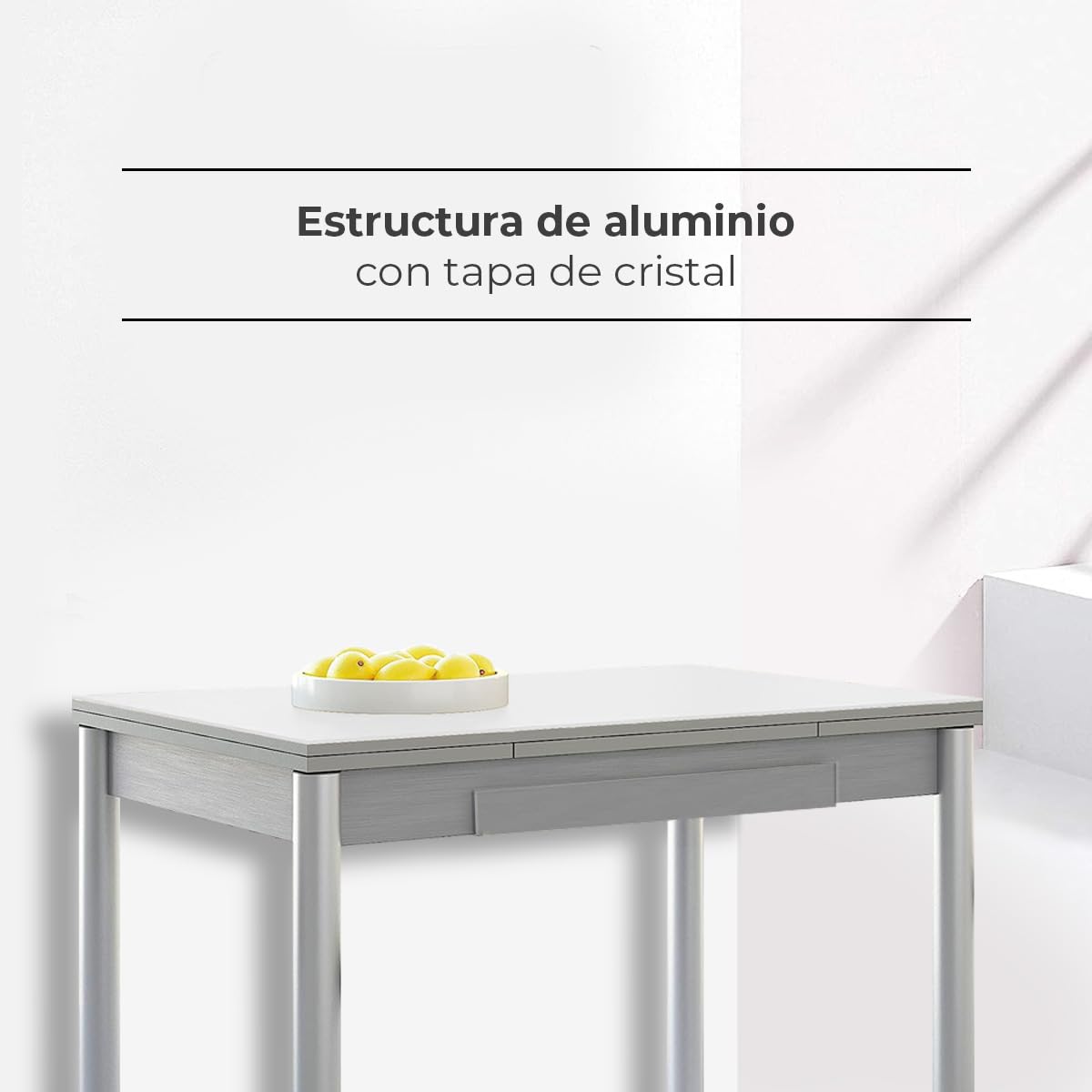 Astimesa - Mesa de Cocina Extensible - Estructura Aluminio - Color Blanco - Ideal para Espacios Pequeños - Medidas: 90 x 50 cm - Extensible: 140 x 50 cm