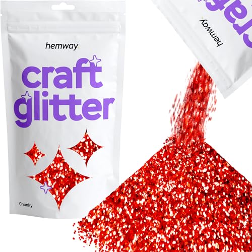 Hemway Craft Glitter Red 100g Chunky Glitter for Crafts Resin, Cosmetic, Nail, Face, Body, Festival, Tumblers, Art, Candle, Crafting