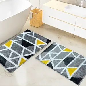 Roseate Mosaic Super Soft Anti Skid (40x60 cm) Microfiber 2000 GSM Bath Mat Super Absorbent Mats for Bathroom/Bedroom/Kitchen/Door Mat/Floor Mat (Grey) Pack of 2