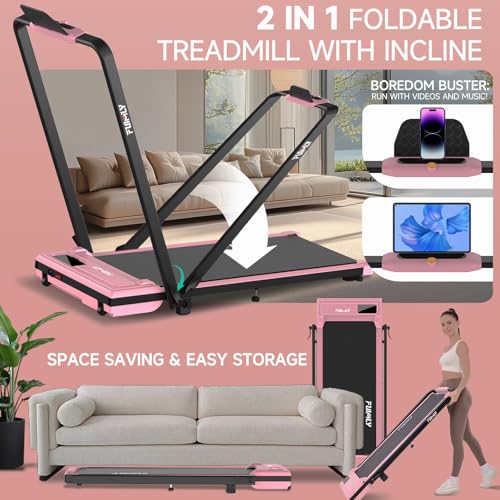 Image of FUNMILY Walking Pad - Foldable Treadmill with Incline, 300 Lb Capacity, Remote Control, LED Touch Screen, 2s Folding, Fuchsia