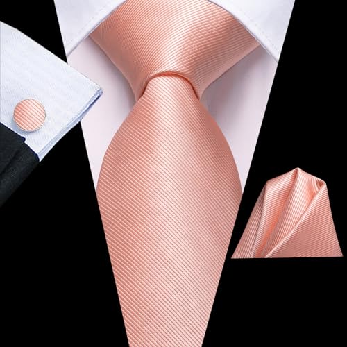 Image of Hi-Tie Pink Solid Ties for Men Silk Necktie Set for Men Wedding Business Tie Pocket Square Cufflinks Tie Clip Gift Set, Medium