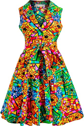 HongyuAmy Robe sans Manches à imprimé Africain Ankara Robe à Lacets Wax Fashion Dress, Couleur D., Taille M
