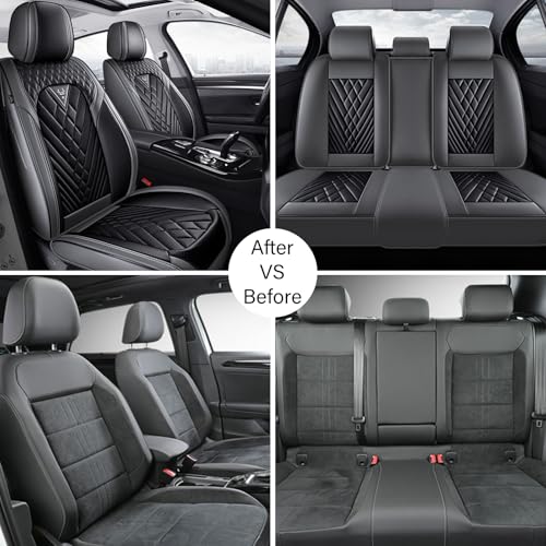 Image of Car Seat Cover Fit 98% of MINI 2000-2025,Premium Nappa Leather Breathable Waterproof Sports Seat Cover,Easy to Install Automotive Seat Covers Full Set(Gray & Black)