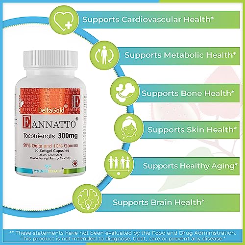 Wellness Extract E Annatto Tocotrienols Deltagold 300Mg, Vitamin E Supplements 30 Softgel Capsules, Tocopherol Free, Supports Immune Health & Antioxidant Health (90% Delta & 10% Gamma). #TOP3