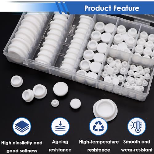 Image of smseace 65Pcs White Rubber Plugs 6-Sizes 1 inch 3 /4 inch 5 /8 inch 1 /2 inch 3 /8 inch 1 /4 inch Assorted Sizes Rubber Plugs for Holes for Furniture,Offices,Kitchens