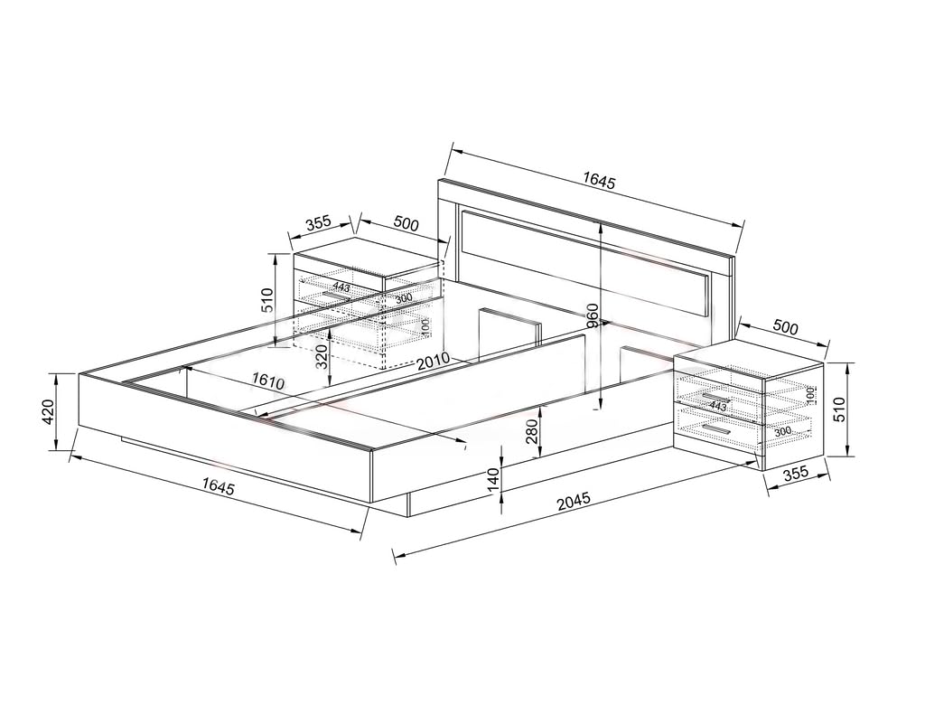 Letto Matrimoniale Contenitore Rovere Chiaro e Bianco Liscio 2 Comodini con 2 Cassetti Inclusi Complemento D’Arredo Moderno LI22 (letto + rete)