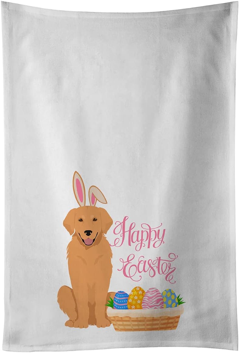 Caroline's Treasures WDK5036WTKT Gold Golden Retriever Easter White Kitchen Towel Set of 2 Dish Towels Decorative Bathroom Hand Towel for Hand, Face, Hair, Yoga, Tea, Dishcloth, 19 X 25, White