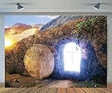 Zliisang 7x5ft He is Risen Backdrop Resurrection of Jesus Backdrop Sunrise Jesus Tomb Easter Background Rebirth of Jesus Bible Story Church Sanctuary Decorations